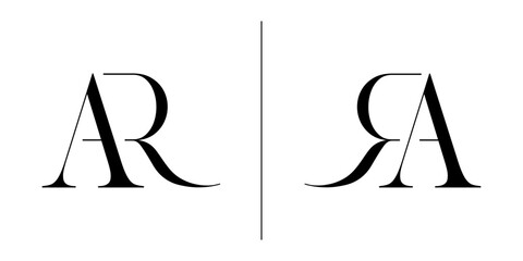 RA and AR initial letter logo designs. R and A monograms. Modern, minimalist & elegant logotypes. Editable vector logo templates, isolated on transparent background.