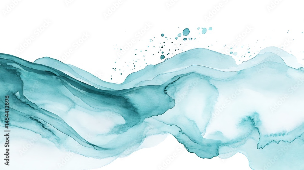 Aufkleber abstract watercolor painting with flowing teal waves and splashes, creating a serene backdrop for de