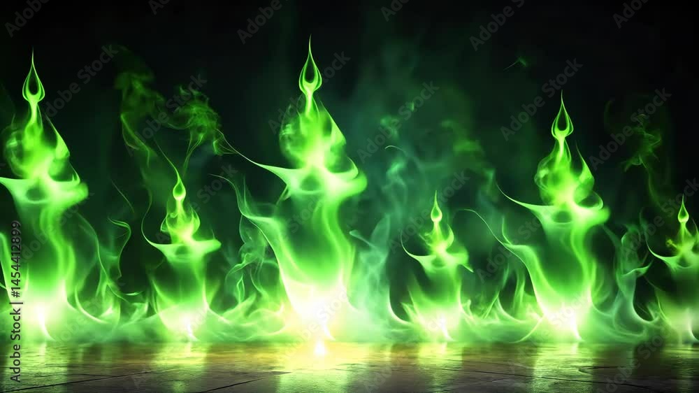 Aufkleber emerald flames dance across a mystical floor in a seamless loop