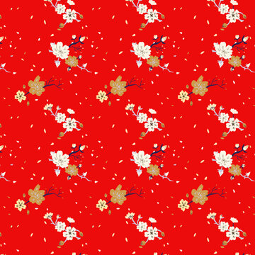 Motif Branche de Cerisier rouge