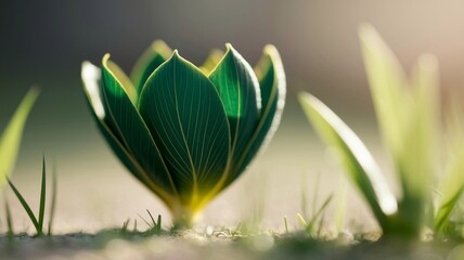 Fototapeta premium light green ground with deep green flower outer side
