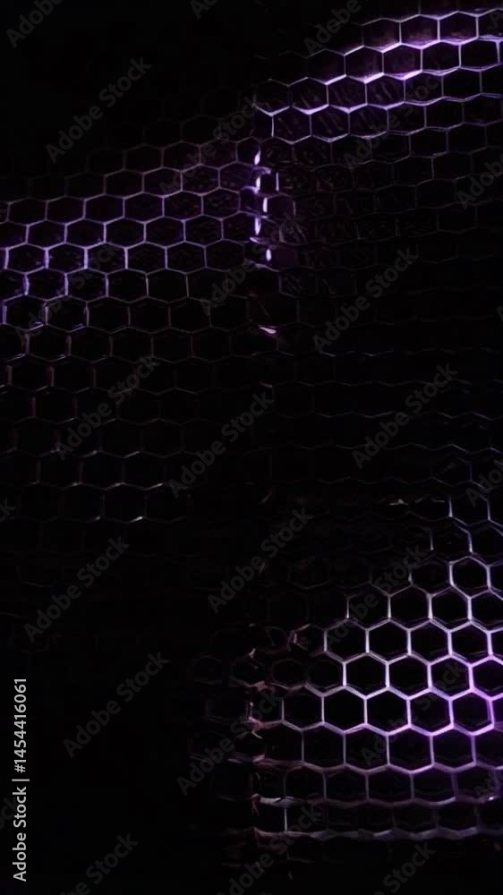 Poster dark glowing hexagon pattern on dark surface with futuristic pulse