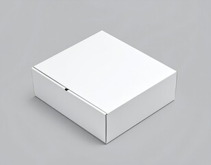 Realistic white cardboard packaging box mockup on grey background, blank product container for branding, mailing, shipping, ecommerce, storage, delivery, and design presentation