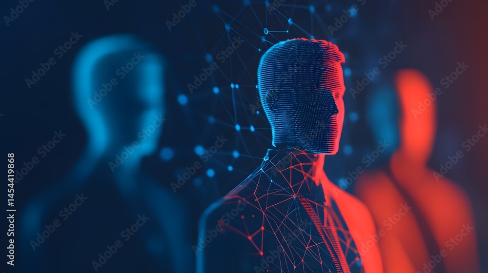 Poster digital business concept with abstract network and professional figures