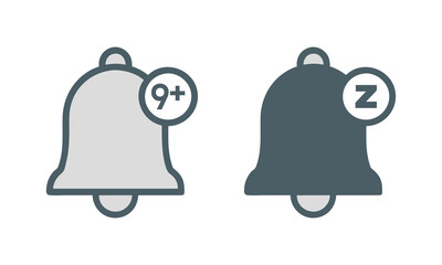 Notification Bell Icons Vector, Unread Notification Alert Symbols, User Interface Bell Icon Set, Reminder and Alert Bell Illustration, Snooze and Active Notifications Vector