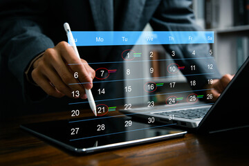 Time management and scheduling concept with calendar, Businessman manages time for effective work....