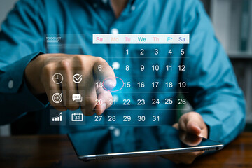 Time management and scheduling concept with calendar, Businessman manages time for effective work....