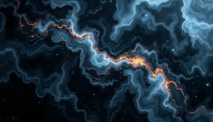 Dark gray marble with swirling patterns, opalescent veins, and shimmering blue/gold highlights.