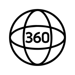 Globe with 360 Label Icon Representing Spherical View and Global Coverage