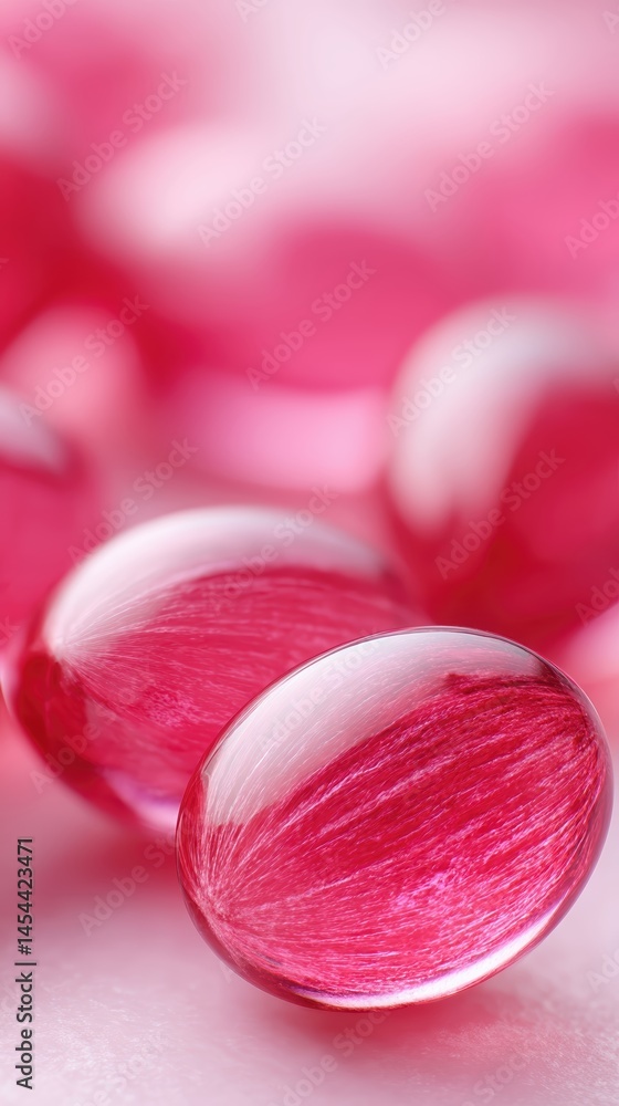 Aufkleber Close-up view of shiny red oval objects on a pink background with intricate textures
