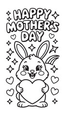 Cute Bunny Happy Mother's Day Coloring Page Printable Kids' Activity