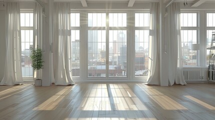 Fototapeta premium Empty Apartment with Large Windows