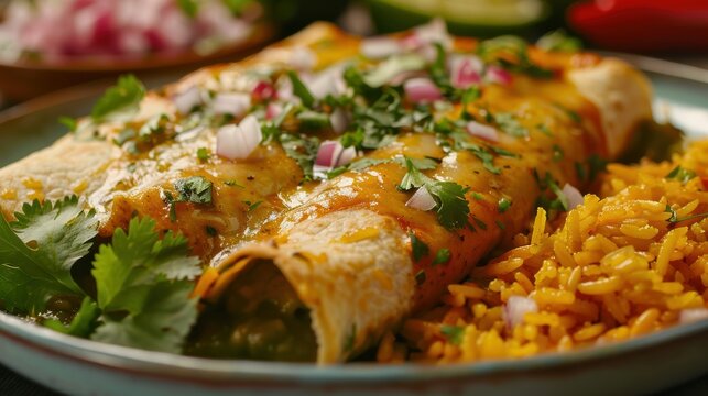 Enchiladas Verdes with Rice and Beans