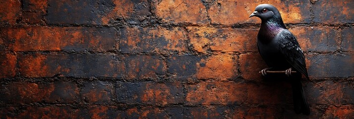 Dark pigeon on a rustic brick wall
