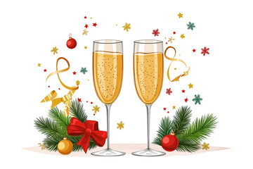 A pair of champagne glasses clinking for New Year celebration