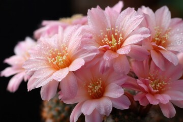 Fototapeta premium Delicate light pink blossoms of rebutia carnival cactus revealing nature's vibrant beauty in a serene garden environment