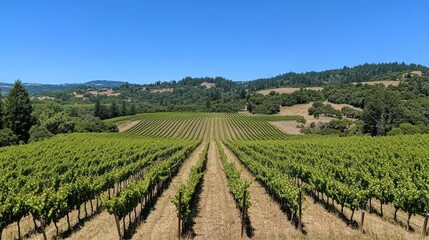 Vineyard landscape under sunny sky