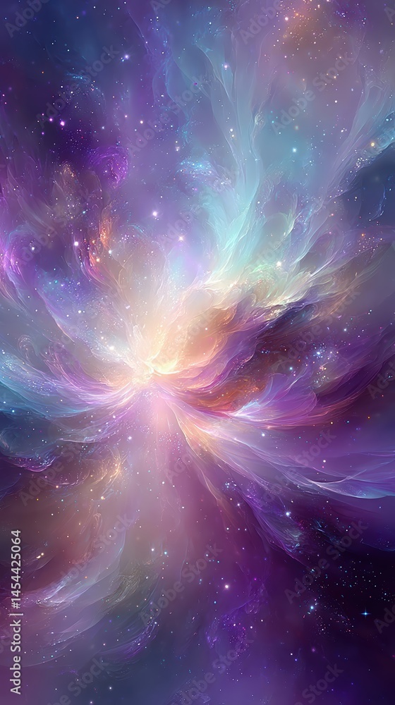Poster calming heavenly background featuring vibrant colors and mystical formations in a cosmic setting