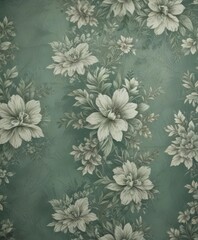 Faded green floral pattern with grunge texture, design element, distressed, surface