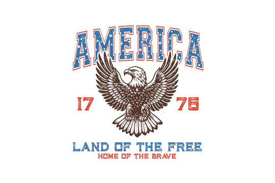 America 1776 land of the free, Bald Eagle with Patriotic Vintage 4th of July PNG Sublimation Design