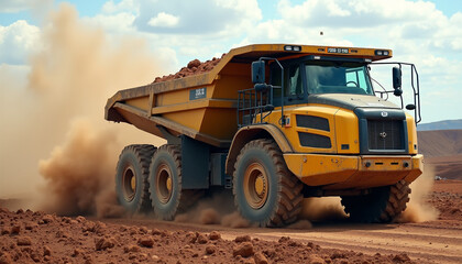 Yellow Dump Truck Hauling Cargo on Construction Site