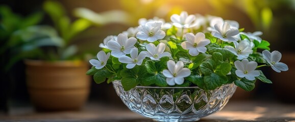 White flowers in a glass bowl