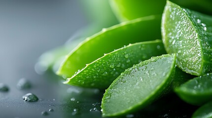 Closeup of Fresh Aloe Vera Leaves with Water Drops