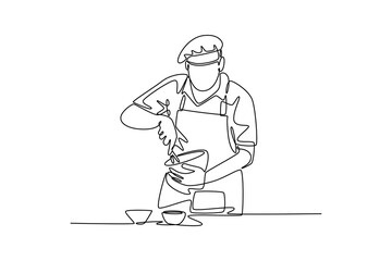 Chef activity concept. Single line draw design. Vector graphic illustration