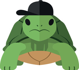 Turtle Wearing Black Cap Vector Illustration for T-shirt Printing and Creative Projects 