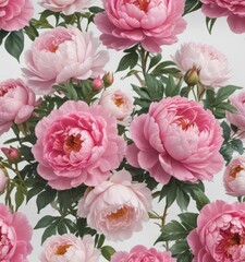 Luscious pink peony & rose cluster  Ample white space  Ideal for design ,  peony,  romantic,  beautiful