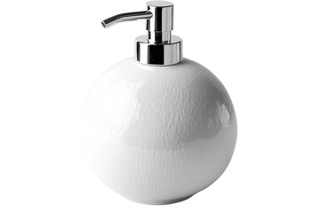 Elegant white ceramic soap dispenser with chrome pump perfect for modern bathrooms adding a on transparent background