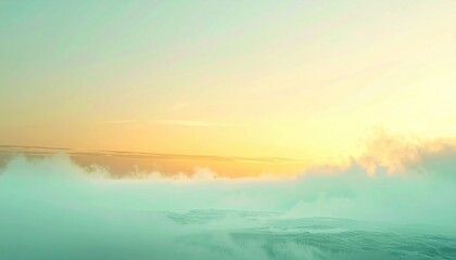 Fototapeta premium Captivating sunrise over misty ocean waves coastal landscape photography serene environment wide angle view tranquility and nature's beauty