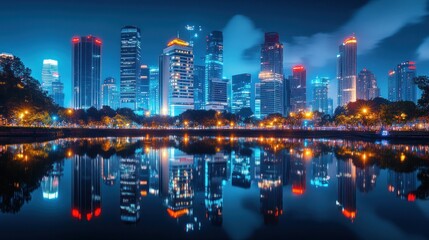 Obraz premium Night cityscape reflection