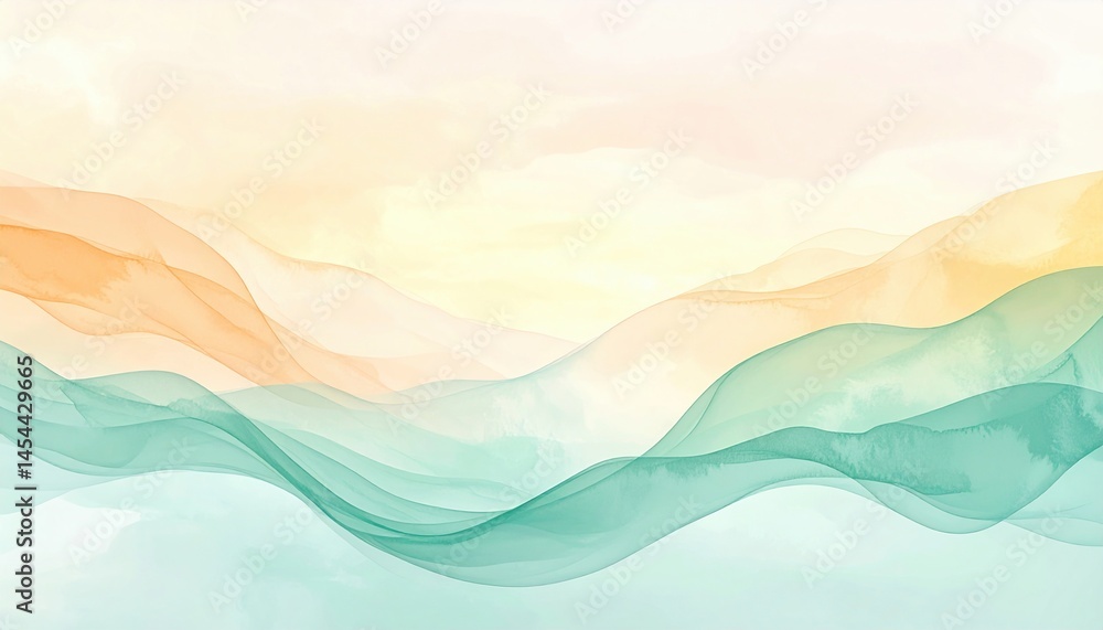 Poster serene abstract landscape waves digital art tranquil environment soft color palette horizontal viewp