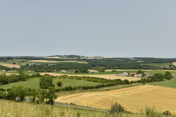 Fototapeta premium Vaste champ de blé vu depuis la colline du château-fort de Villebois-Lavalette en Charente 
