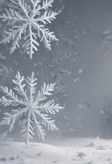 Obraz premium Elegant snowflake border, large & small flakes on snowy backdrop, snow, flakes, design