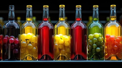 Wine bottles with grapes