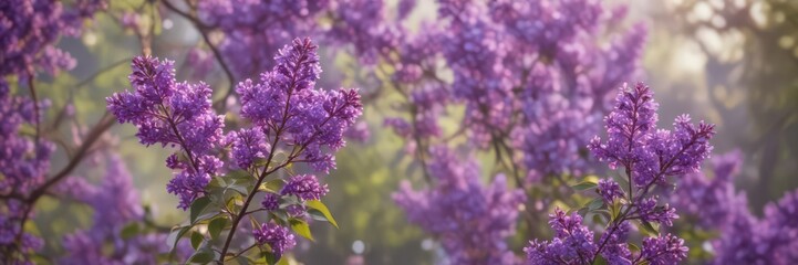 Obraz premium Abundant lilac branches, vibrant purple hues, soft focus bokeh , spring scene, springtime, lilac