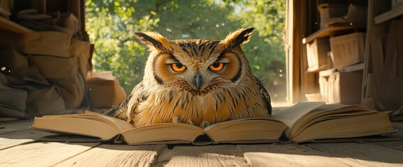 Wise owl with open book