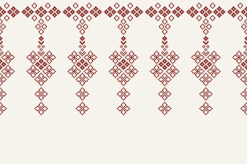 Ethnic pattern traditional motif ikat geometric fabric cross stitch.Ikat embroidery Ethnic oriental Pixel brown cream white color background. Abstract,vector.Texture,decor,wallpaper.