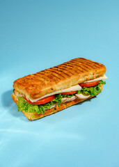 Grilled Panini with Cheese on Blue Background
