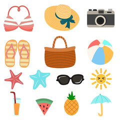 A set of vector summer elements suitable for decoration and presentations.