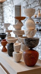 Wooden bowls balanced