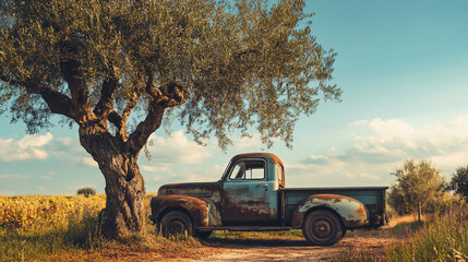 Rusty Truck & Olive Tree