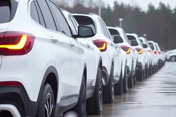 Row of white cars