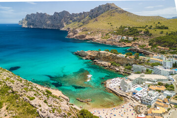 Aerial view of Cala Sant Vicent resort in Mallorca, Balearic Islands, Spain