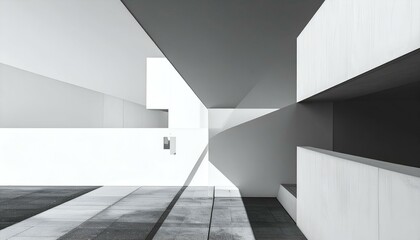 Modern architecture, minimalist design, geometric shapes, monochrome palette, sunlight and shadow play. Abstract image of a contemporary building.