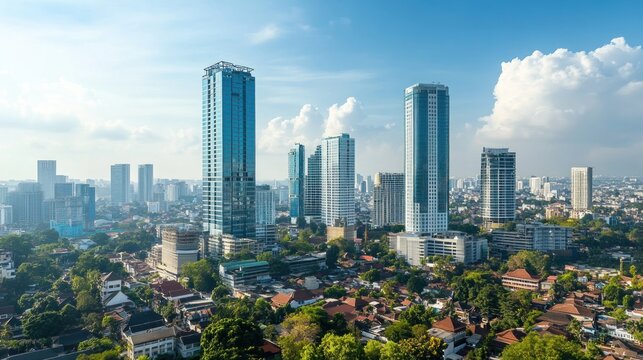 Urban skyline, high-rise buildings, city view