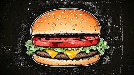 Hand-drawn illustration of a delicious cheeseburger.