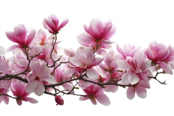 Naklejka premium Delicate Pink Magnolia Blossoms: A Row of Spring Flowers Framing a Serene Scene